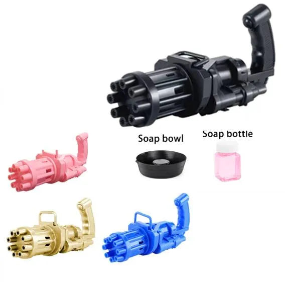 Automatic Gatling Bubble Gun Blaster – Electric Bubble Machine Toy with Solution for Kids Outdoor Summer Games