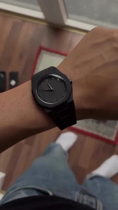 Premium Matte Black Stainless Steel Quartz Watch for Men – Luxury Sleek Analog Wristwatch with Arabic Numerals