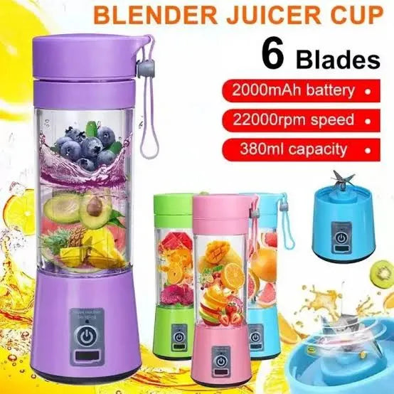 Portable Electric Juice Blender & Smoothie Maker – USB Rechargeable Mini Juicer Bottle with 6 Blades