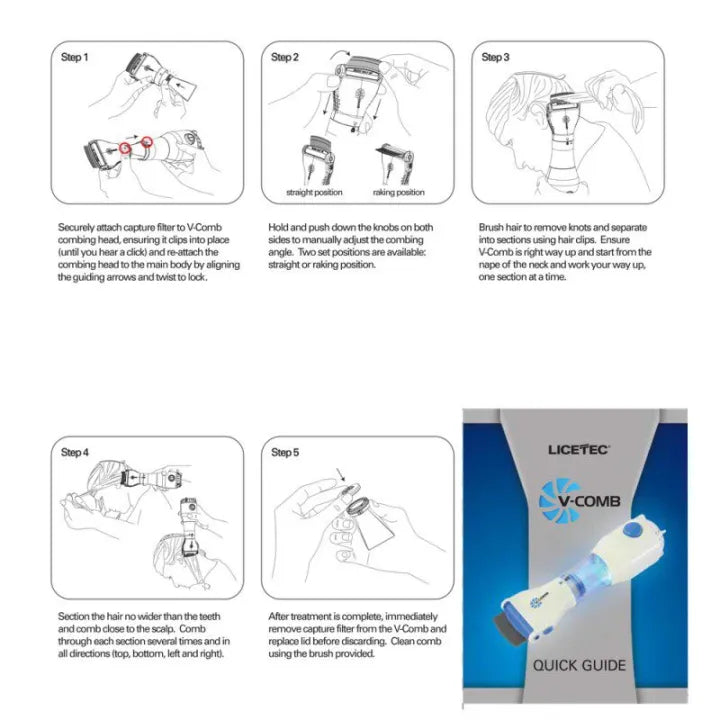 V-Comb Electric Lice Remover Machine – Chemical-Free Electronic Head Lice Vacuum Cleaner with Disposable Capture Filters
