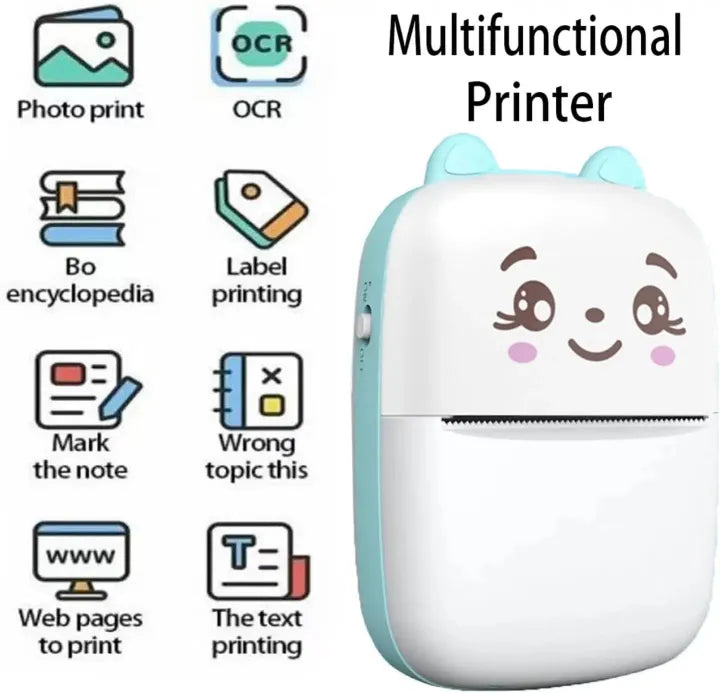 Cute Mini Portable Thermal Printer – Wireless Bluetooth Pocket Label Maker & Instant Photo Printer with Paper Rolls