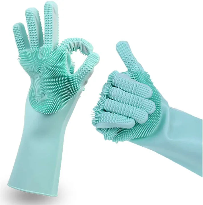 Magic Silicone Dishwashing Gloves with Scrubbers – Reusable Heat Resistant Cleaning Gloves for Kitchen, Car, & Pet Grooming