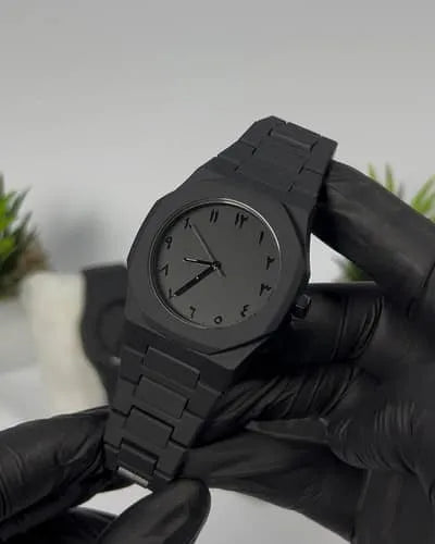 Premium Matte Black Stainless Steel Quartz Watch for Men – Luxury Sleek Analog Wristwatch with Arabic Numerals
