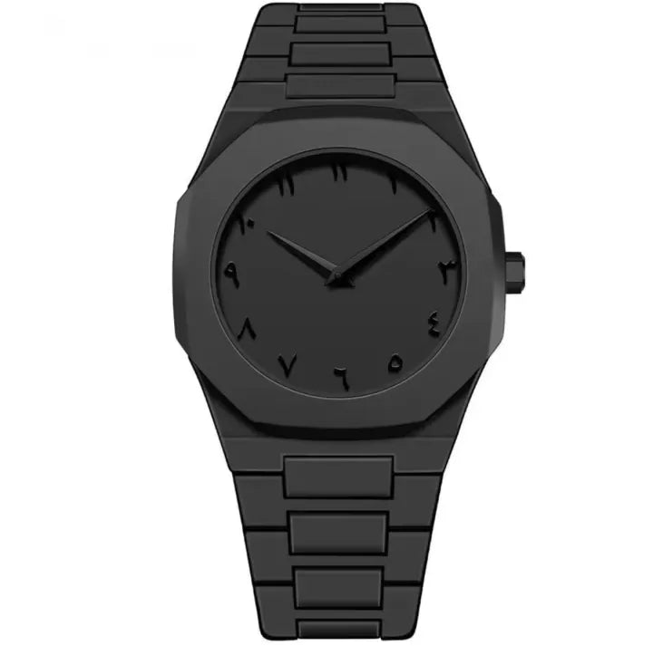 Premium Matte Black Stainless Steel Quartz Watch for Men – Luxury Sleek Analog Wristwatch with Arabic Numerals